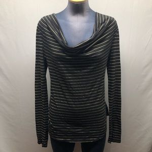 Black Bobi long sleeve- cowl neck, gold stripes